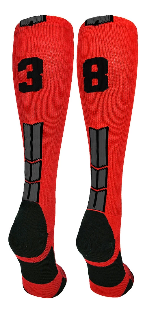 MadSportsStuff Red And Black Player ID Custom Number Over The Calf Socks For Softball Baseball Football Boys And Girls Baseball Socks 92 MadSportsStuff Red And Black Player ID Custom Number Over The Calf Socks For Softball Baseball Football Boys And Girls Baseball Socks