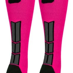 MadSportsStuff Neon Pink And Black Player ID Custom Number Over The Calf Socks For Softball Baseball Football Boys And Girls Baseball Socks