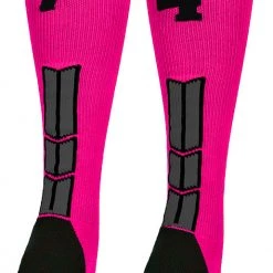 MadSportsStuff Neon Pink And Black Player ID Custom Number Over The Calf Socks For Softball Baseball Football Boys And Girls Baseball Socks