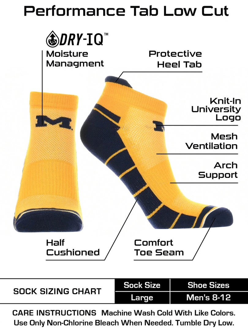 TCK Michigan Wolverines Low Cut Ankle Socks With Tab All Schools 3 TCK Michigan Wolverines Low Cut Ankle Socks With Tab All Schools