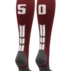 MadSportsStuff Maroon Player ID Custom Number Over The Calf Socks For Softball Baseball Football Boys And Girls Softball Socks