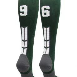 MadSportsStuff Dark Green Player ID Custom Number Over The Calf Socks For Softball Baseball Football Boys And Girls Softball Socks