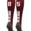 MadSportsStuff Softball Socks Maroon Player ID Custom Number Over The Calf Socks For Softball Baseball Football Boys And Girls