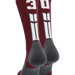 MadSportsStuff Maroon Player ID Custom Number Crew Socks For Basketball Lacrosse Volleyball Boys And Girls