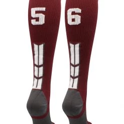 MadSportsStuff Softball Socks Maroon Player ID Custom Number Over The Calf Socks For Softball Baseball Football Boys And Girls
