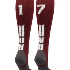 MadSportsStuff Maroon Player ID Custom Number Over The Calf Socks For Softball Baseball Football Boys And Girls Softball Socks