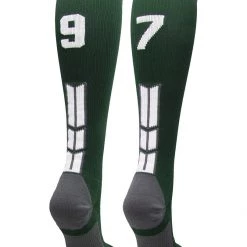 MadSportsStuff Dark Green Player ID Custom Number Over The Calf Socks For Softball Baseball Football Boys And Girls Softball Socks