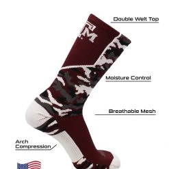 TCK All Schools Texas A&M Aggies Socks Woodland Camo Crew