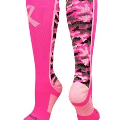 MadSportsStuff Pink Ribbon Breast Cancer Awareness Camo Over The Calf Socks (multiple Colors) Baseball Socks