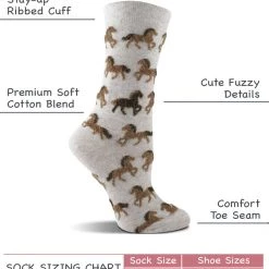 WHD Horse Socks For Women With Fuzzy Horses - Horse Lovers Gift - Equestrian Riding Socks - 2-Pack Crazy Socks - Crew