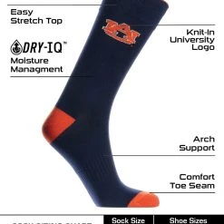 TCK Auburn Tigers Dress Socks Dean's List Crew Length Socks All Schools 6 TCK Auburn Tigers Dress Socks Dean's List Crew Length Socks All Schools