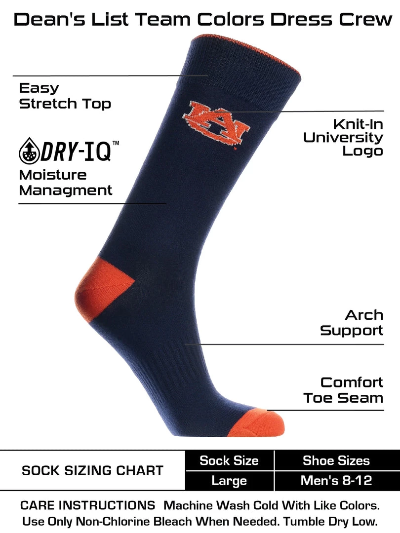 TCK Auburn Tigers Dress Socks Dean's List Crew Length Socks All Schools 3 TCK Auburn Tigers Dress Socks Dean's List Crew Length Socks All Schools