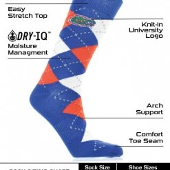 TCK All Schools Florida Gators Argyle Dress Socks NCAA Fanwear Crew Length