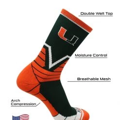 TCK Miami Hurricanes Socks Victory Crew All Schools