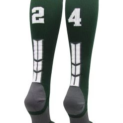 MadSportsStuff Dark Green Player ID Custom Number Over The Calf Socks For Softball Baseball Football Boys And Girls