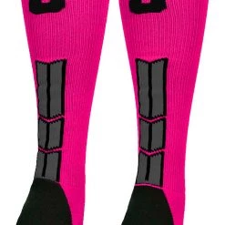 MadSportsStuff Neon Pink And Black Player ID Custom Number Over The Calf Socks For Softball Baseball Football Boys And Girls Baseball Socks