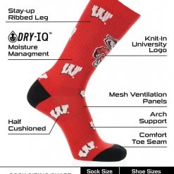 TCK All Schools Wisconsin Badgers Socks Crew Length Sock Mayhem