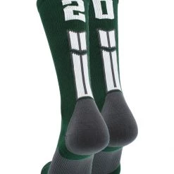 MadSportsStuff Dark Green Player ID Custom Number Crew Socks For Basketball Lacrosse Volleyball Boys And Girls Volleyball Socks