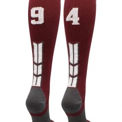 MadSportsStuff Softball Socks Maroon Player ID Custom Number Over The Calf Socks For Softball Baseball Football Boys And Girls