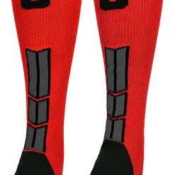 MadSportsStuff Red And Black Player ID Custom Number Over The Calf Socks For Softball Baseball Football Boys And Girls Baseball Socks