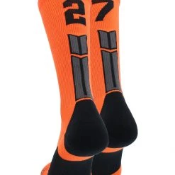 MadSportsStuff Orange And Black Player ID Custom Number Crew Socks For Basketball Lacrosse Volleyball Boys And Girls