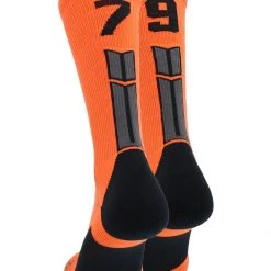 MadSportsStuff Orange And Black Player ID Custom Number Crew Socks For Basketball Lacrosse Volleyball Boys And Girls