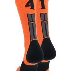 MadSportsStuff Orange And Black Player ID Custom Number Crew Socks For Basketball Lacrosse Volleyball Boys And Girls