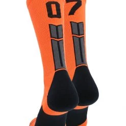 MadSportsStuff Volleyball Socks Orange And Black Player ID Custom Number Crew Socks For Basketball Lacrosse Volleyball Boys And Girls
