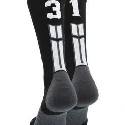 MadSportsStuff Black Player ID Custom Number Crew Socks For Basketball Lacrosse Volleyball Boys And Girls