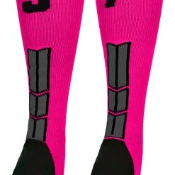 MadSportsStuff Neon Pink And Black Player ID Custom Number Over The Calf Socks For Softball Baseball Football Boys And Girls Baseball Socks