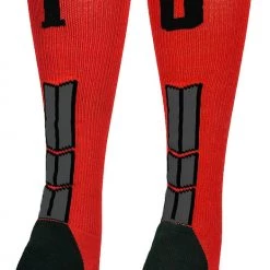 MadSportsStuff Red And Black Player ID Custom Number Over The Calf Socks For Softball Baseball Football Boys And Girls Baseball Socks