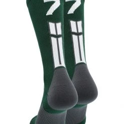 MadSportsStuff Dark Green Player ID Custom Number Crew Socks For Basketball Lacrosse Volleyball Boys And Girls Volleyball Socks