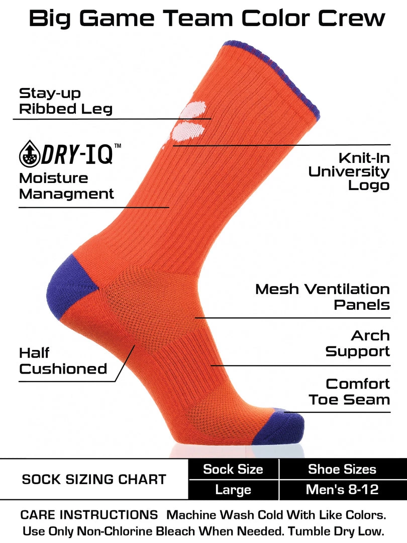 TCK Clemson Tigers Socks Campus Legend Crew Length 3 TCK Clemson Tigers Socks Campus Legend Crew Length