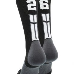 MadSportsStuff Black Player ID Custom Number Crew Socks For Basketball Lacrosse Volleyball Boys And Girls Volleyball Socks