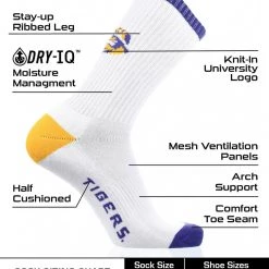 TCK All Schools LSU Tigers Socks Basic Crew White Socks