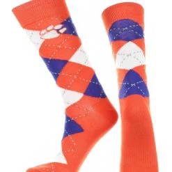 TCK Clemson Tigers Argyle Dress Socks NCAA Fanwear Crew Length