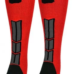 MadSportsStuff Baseball Socks Red And Black Player ID Custom Number Over The Calf Socks For Softball Baseball Football Boys And Girls