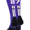 MadSportsStuff Purple Player ID Custom Number Crew Socks For Basketball Lacrosse Volleyball Boys And Girls Volleyball Socks