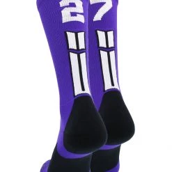 MadSportsStuff Purple Player ID Custom Number Crew Socks For Basketball Lacrosse Volleyball Boys And Girls Volleyball Socks