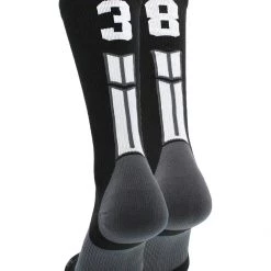 MadSportsStuff Black Player ID Custom Number Crew Socks For Basketball Lacrosse Volleyball Boys And Girls Volleyball Socks