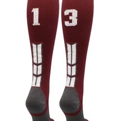 MadSportsStuff Maroon Player ID Custom Number Over The Calf Socks For Softball Baseball Football Boys And Girls Softball Socks