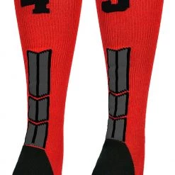 MadSportsStuff Baseball Socks Red And Black Player ID Custom Number Over The Calf Socks For Softball Baseball Football Boys And Girls