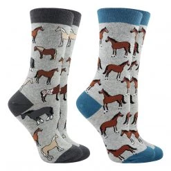 WHD Horse Socks For Women - Horse Lovers Gift - Equestrian Riding Socks - 2-Pack Crazy Socks - Crew