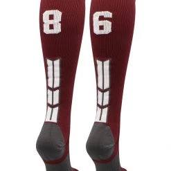 MadSportsStuff Maroon Player ID Custom Number Over The Calf Socks For Softball Baseball Football Boys And Girls Softball Socks