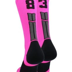MadSportsStuff Neon Pink And Black Player ID Custom Number Crew Socks For Basketball Lacrosse Volleyball Boys And Girls