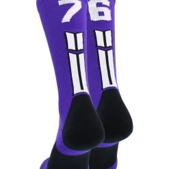 MadSportsStuff Purple Player ID Custom Number Crew Socks For Basketball Lacrosse Volleyball Boys And Girls