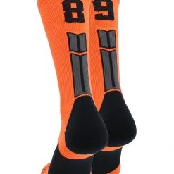 MadSportsStuff Orange And Black Player ID Custom Number Crew Socks For Basketball Lacrosse Volleyball Boys And Girls