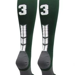 MadSportsStuff Dark Green Player ID Custom Number Over The Calf Socks For Softball Baseball Football Boys And Girls Softball Socks