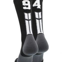 MadSportsStuff Black Player ID Custom Number Crew Socks For Basketball Lacrosse Volleyball Boys And Girls Volleyball Socks