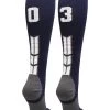 MadSportsStuff Navy Player ID Custom Number Over The Calf Socks For Softball Baseball Football Boys And Girls Softball Socks